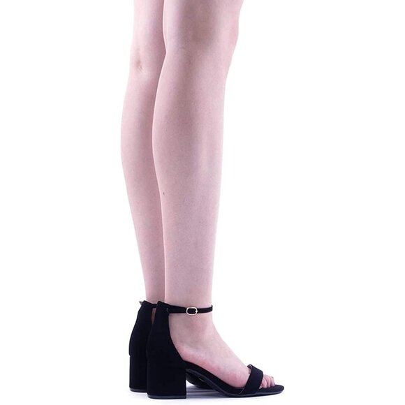 Dream Pairs Women's Black Nubuck Chunky Block Heel Ankle Strap Sandals Shoes - Picture 8 of 8